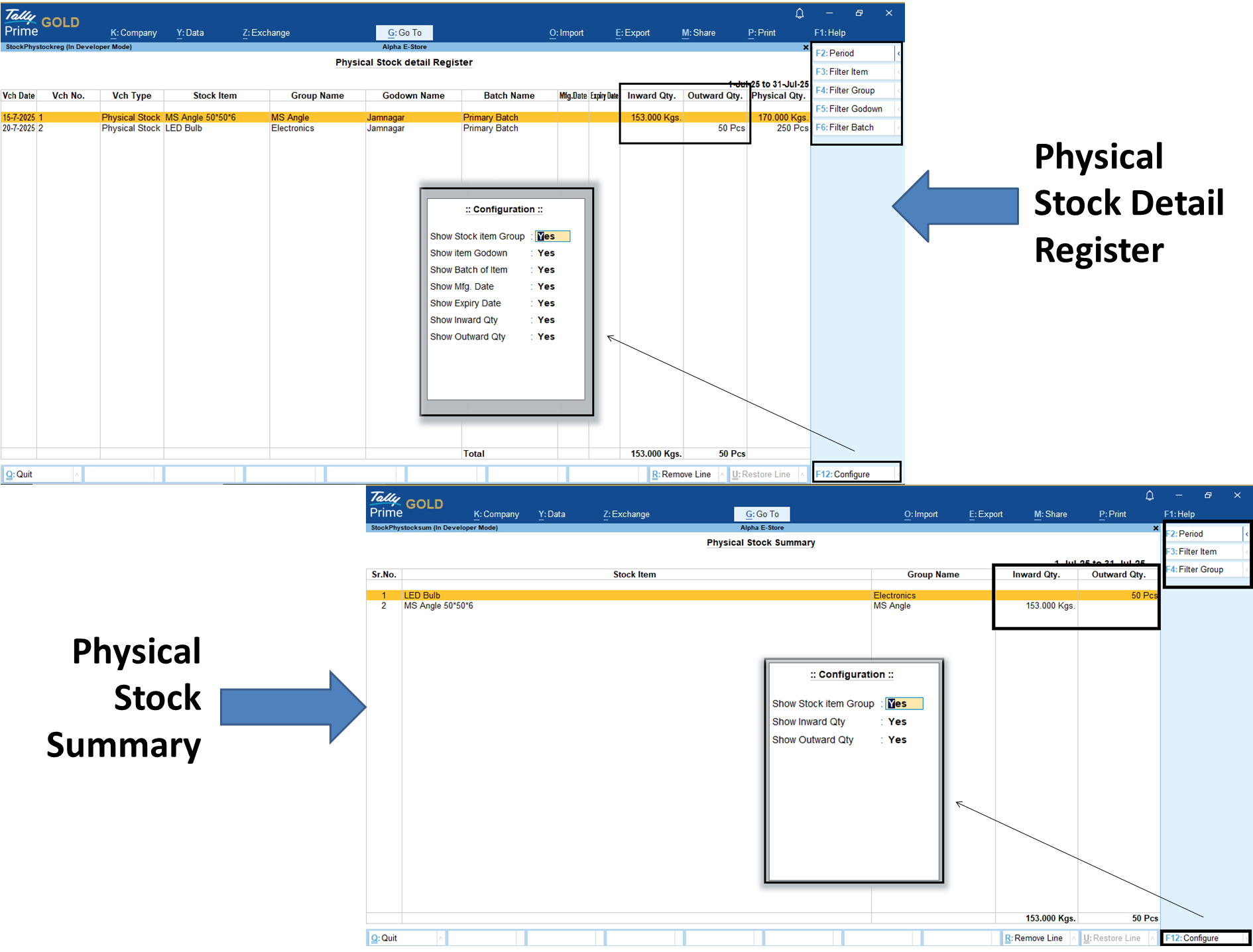 Physical Stock Detail Register and Summary